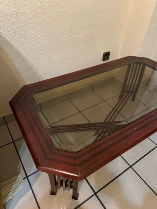 Mesa centro cristal y madera