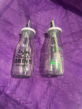 Set 2 Bicchieri Vetro con Cannuccia