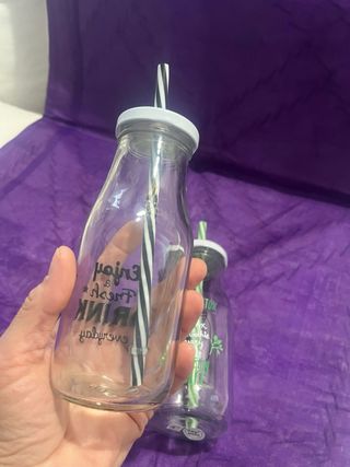 Set 2 Bicchieri Vetro con Cannuccia