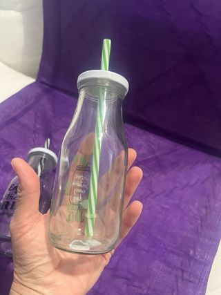 Set 2 Bicchieri Vetro con Cannuccia