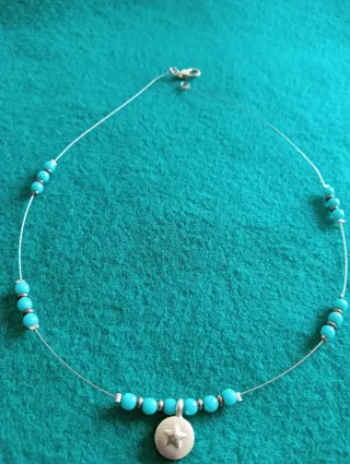 Collar, gargantilla vintage plata ley con turquesa