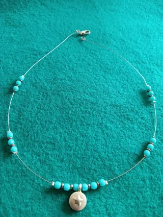 Collar, gargantilla vintage plata ley con turquesa