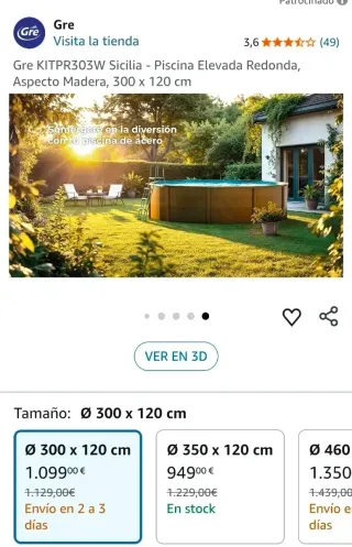 Piscina Elevada Gre Sicilia 300 x 120 cm