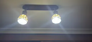 Lámpara Tiffany Techo 2 Focos Madera