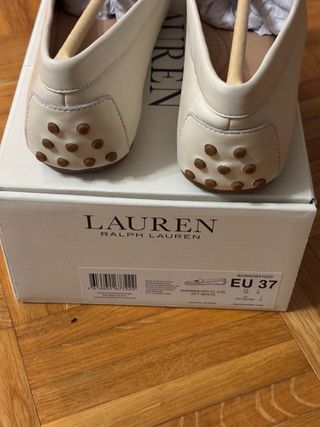 Mocassini Polo Ralph Lauren bianchi con logo oro