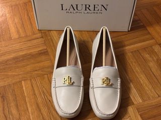 Mocassini Polo Ralph Lauren bianchi con logo oro