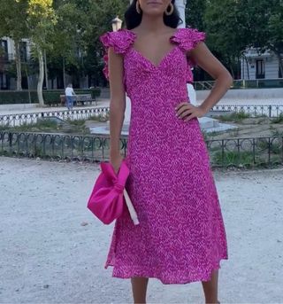 Vestido Lady Pipa Midi Estampado Rosa