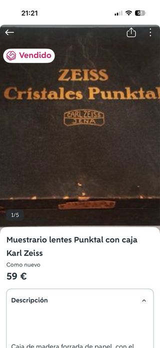 Muestrario Lentes Punktal Carl Zeiss Jena Caja