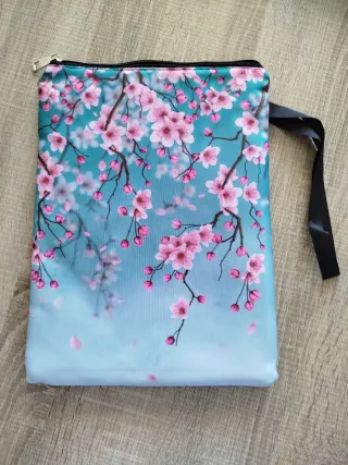 Funda libro flores cerezo rosa y turquesa