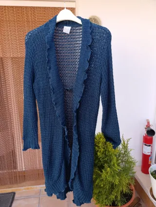 Cárdigan calado volantes azul XL