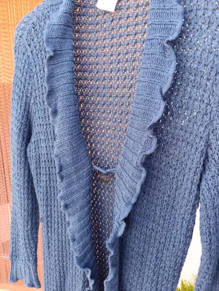 Cárdigan calado volantes azul XL
