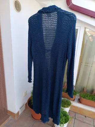 Cárdigan calado volantes azul XL