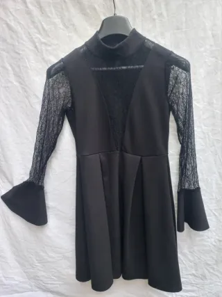 Vestito donna nero con pizzo tag 40 maniche lunghe