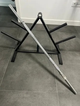 Barra y soporte para pesas de gimnasio