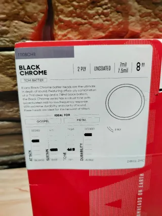 Evans TT08CHR 8" Drum Head Black Chrome Parche