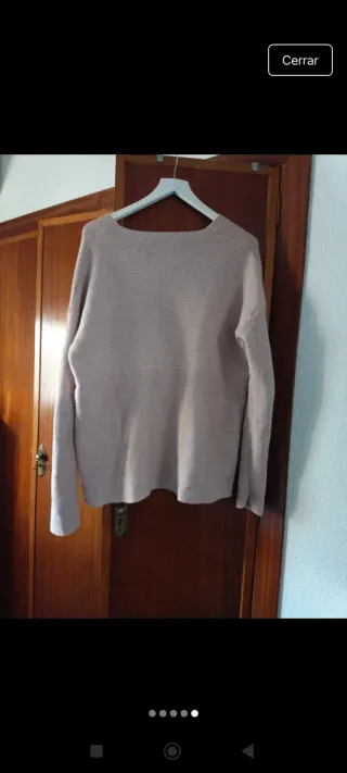 Jersey beige/rosa cuello pico