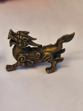 Pareja dragones bronce antiguo miniatura