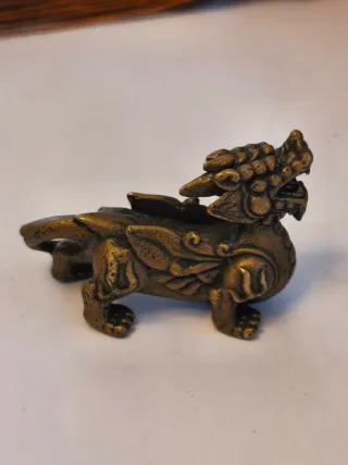 Pareja dragones bronce antiguo miniatura