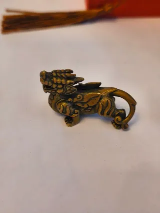 Pareja dragones bronce antiguo miniatura