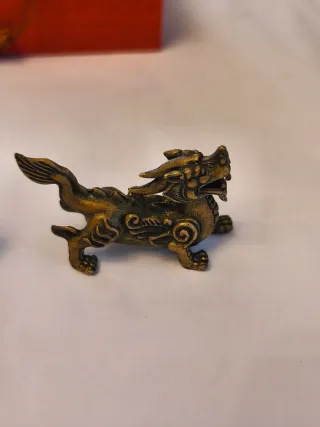 Pareja dragones bronce antiguo miniatura