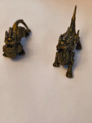 Pareja dragones bronce antiguo miniatura