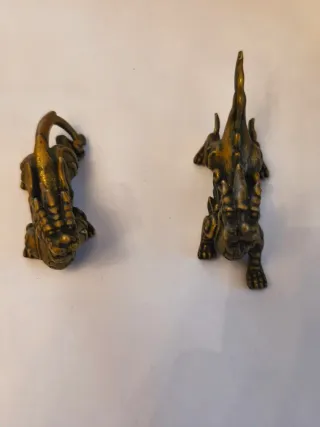 Pareja dragones bronce antiguo miniatura