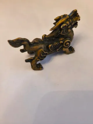 Pareja dragones bronce antiguo miniatura