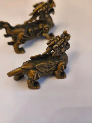 Pareja dragones bronce antiguo miniatura