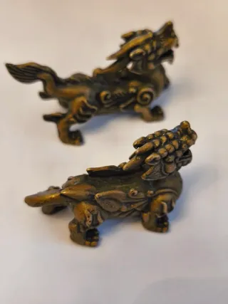 Pareja dragones bronce antiguo miniatura