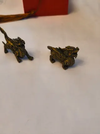 Pareja dragones bronce antiguo miniatura