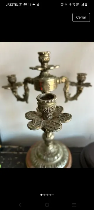 Candelabro Antiguo Dorado Bronce y Madera