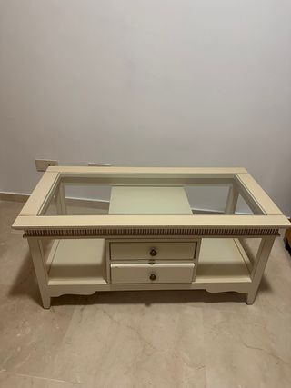 Mesa de centro cristal y madera