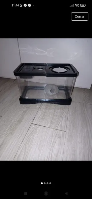 Pecera transparente con tapa negra