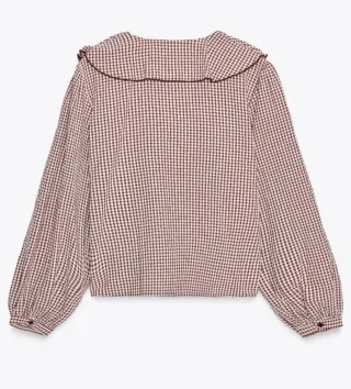 Blusa Zara cuadros vichy volantes color burdeos