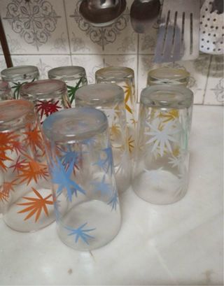 5 Vasos Retro Cristal Colores