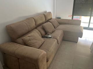 Sofá Chaiselongue Marrón Tela polipiel