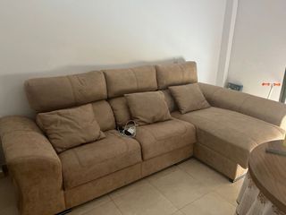 Sofá Chaiselongue Marrón Tela polipiel