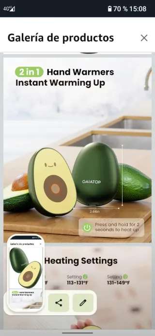 Calentador de manos portátil aguacate GAIATOP magn