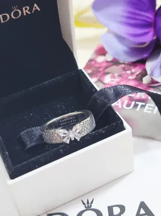 Anillo Pandora Mariposa Banda Ancha Talla 54