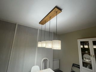 Lámpara colgante madera y tela regulable