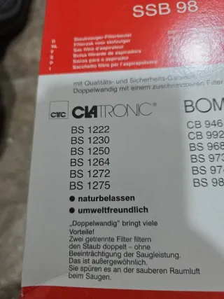 10 Bolsas Aspiradora SSB 98 Clatronic/Bomann