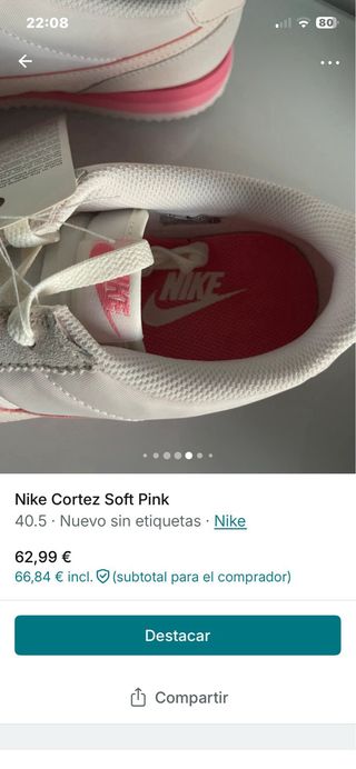 Nike Cortez Soft Pink Talla 40.5