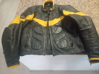Chaqueta Moto Cuero Negra y Amarilla Talla M