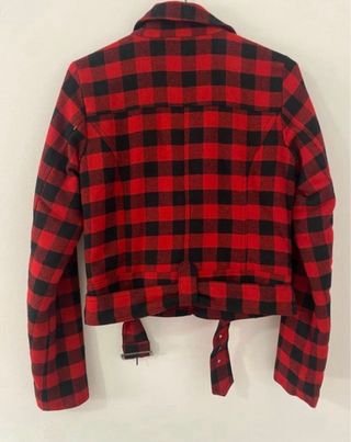 Chaqueta motera cuadros roja y negra XS
