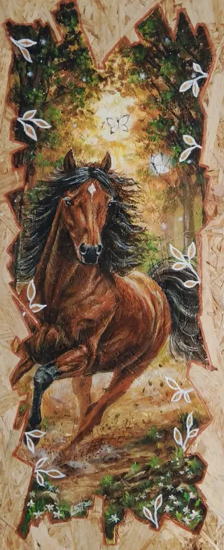 Quadro con cavallo dipinto a mano su legno