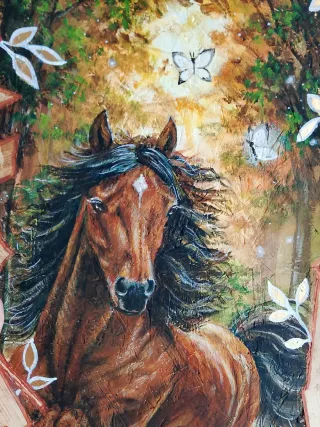 Quadro con cavallo dipinto a mano su legno