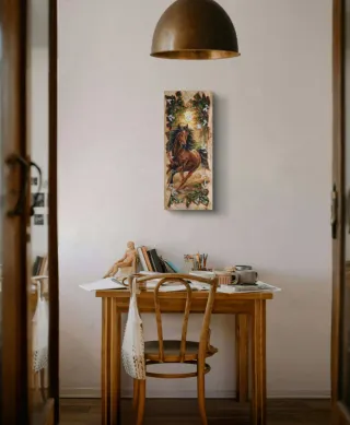 Quadro con cavallo dipinto a mano su legno