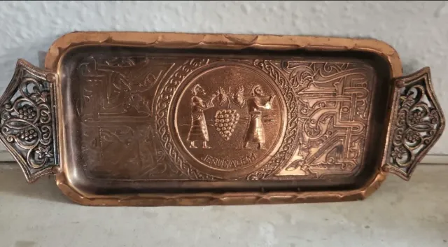 Bandeja cobre Jerusalén con asas decoradas