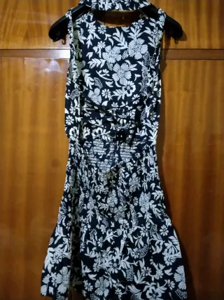 Vestido Mango Negro Estampado Flores