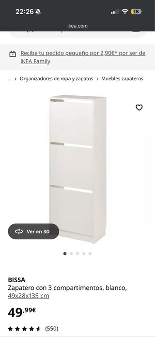 Zapatero Ikea Bissa 3 estantes